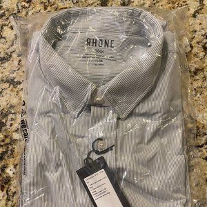 Rhone Commuter Button Down, Slim Fit, Large, White & Grey Striped